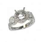 3 Stone round halo diamond engagement ring setting